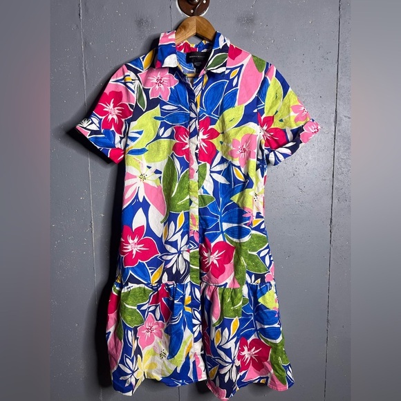 Donna Morgan Bright Colored Floral Midi Dress with Pockets . Size 12 - Picture 1 of 7